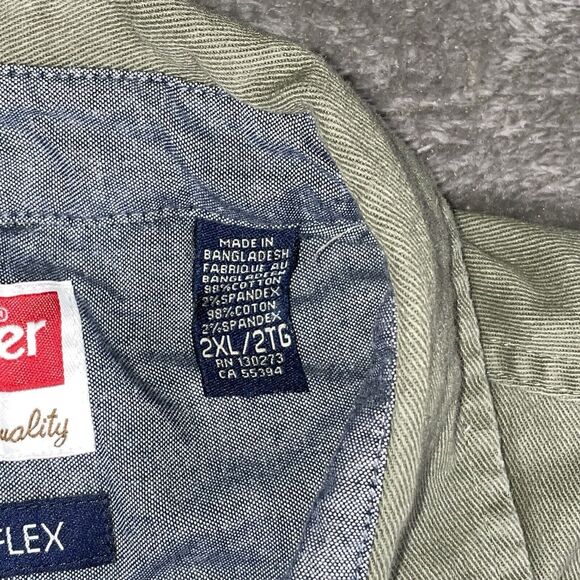 Wrangler Men Button Up Shirt 2XL Green Long Sleeve Pockets Collar Flex Comfort - Picture 4 of 10